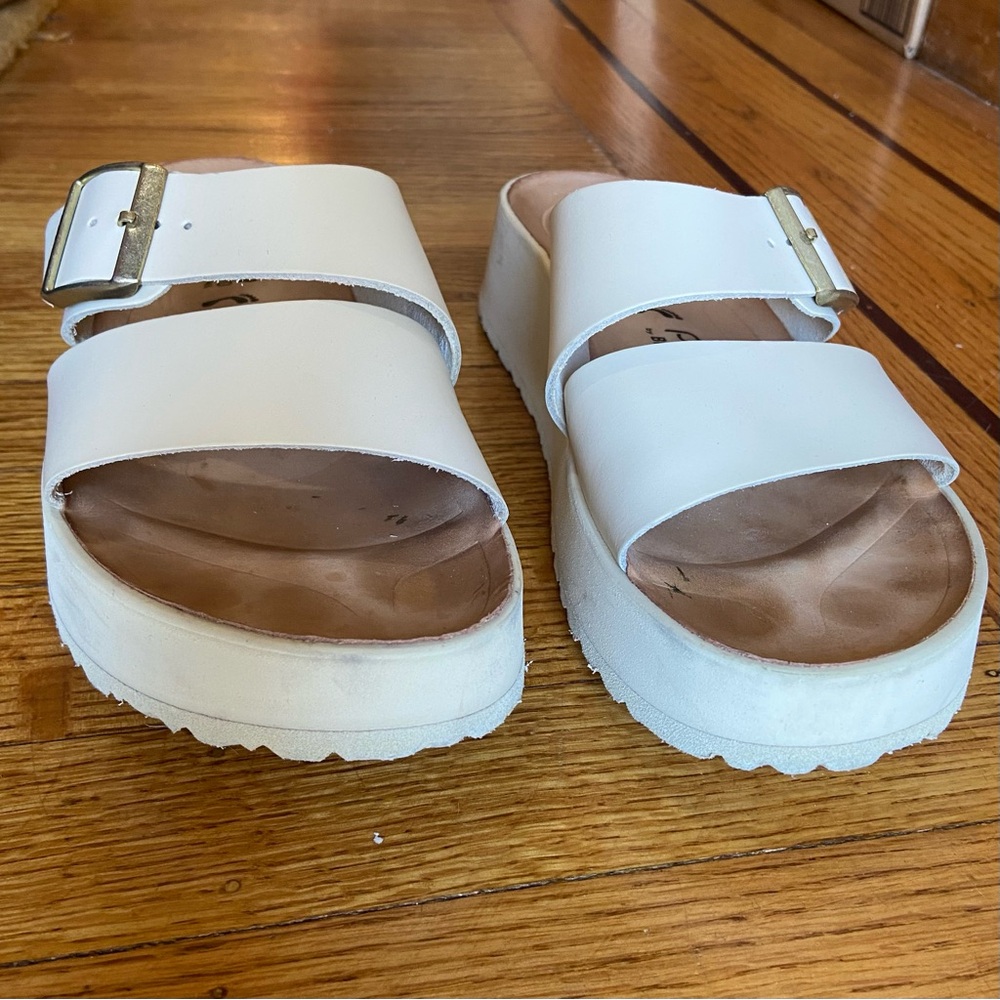 Almina Ecru Leather Two-Strap Sandals - Papillio by Birkenstock Slides - Picture 4 of 7